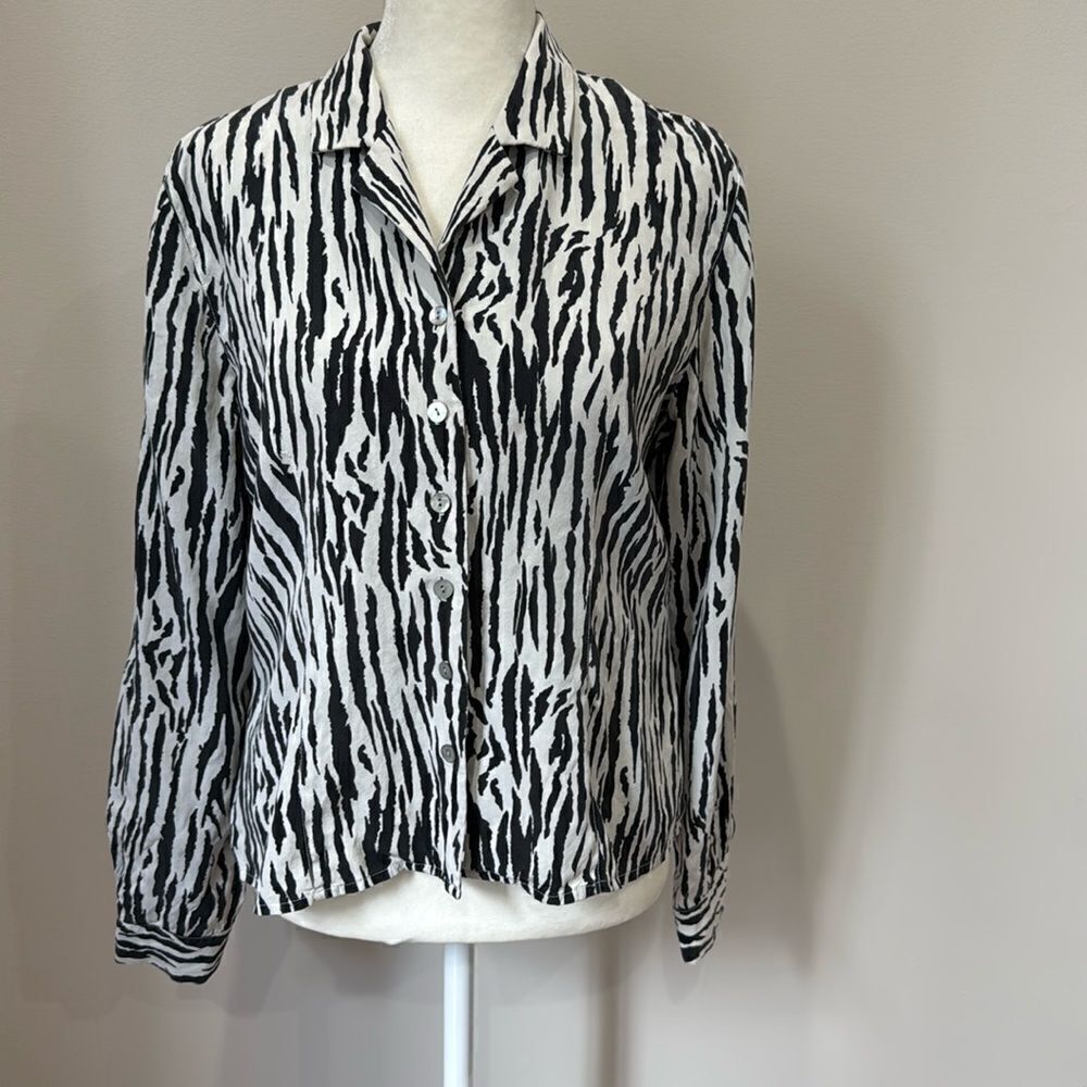 Casual Corner Vintage Y2K Silk Zebra Print Blouse Size 2